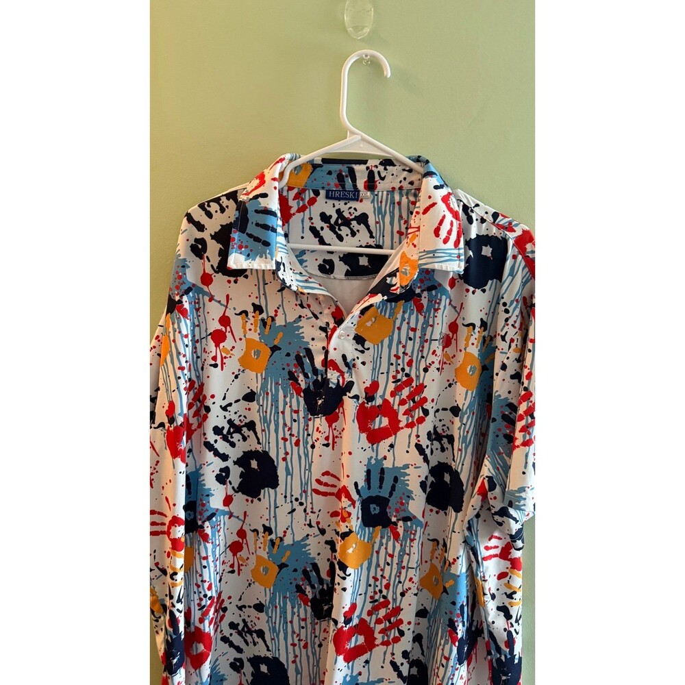 HRESKI Men's Golf Polo Shirt size XXL Hand Print / Paint Splatter - Picture 2 of 4